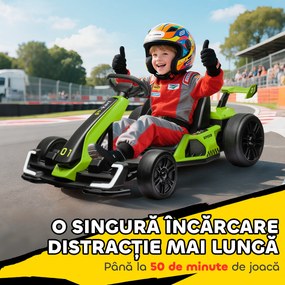 HOMCOM Go Kart Electric pentru Copii cu Scaun Reglabil, 2 Motoare, Claxon, Lumini și Muzică, 120x76x53,5 cm, Verde | Aosom Romania