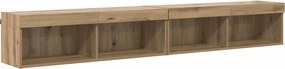 vidaXL Set comodă TV cu led Pe perete Stejar Artizanal Lemn compozit