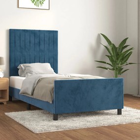 Cadru de pat cu tablie, albastru inchis, 90x190 cm, catifea Albastru inchis, 90 x 190 cm, Benzi verticale