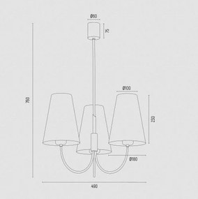 Lustra cu 3 brate design modern Safiano auriu, alb