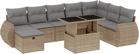 vidaXL Set canapele de grădină, 9 piese, cu perne, bej, poliratan