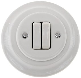 Bohemia-Design - Întrerupător dublu retro din porțelan cu ramă nr. 6+6, alb