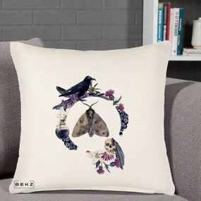 Perna Decorativa Gothic Wreath Corb Moliu Craniu, 40x40 cm, Crem Reliefat, Husa Detasabila, Perna Inclusa, BEKZ®
