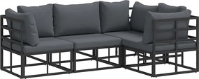 vidaXL Set de canapele pentru grădină cu pernă 4 pcs Negru Aluminiu