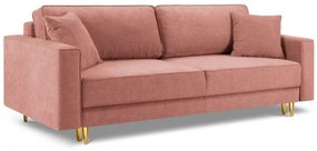 Canapea extensibila Dunas cu tapiterie din tesatura structurala si picioare din metal auriu, roz