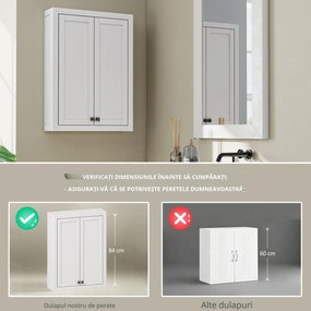 HOMCOM Dulap de baie de perete cu 2 rafturi reglabile din lemn, Alb | Aosom Romania