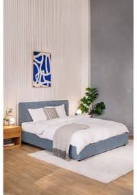 Pat matrimonial albastru tapițat cu spațiu de depozitare cu somieră 180x200 cm Myra Slim Line – Bonami Selection