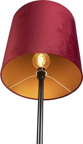 Lampă de podea neagră cu abajur din catifea roșie cu auriu 40 cm - Simplo