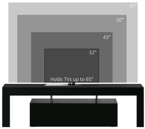 HOMCOM Comoda TV 65" max din MDF si sticla cu 3 compartimente deschise, un compartiment, lumini cu LED in 16 culori, negru | AOSOM RO