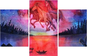 Tablou - Apariția cailor spațiali peste lac, acuarelă (90x60 cm)
