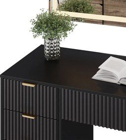 Masuta machiaj neagra cu Oglinda LED si 5 Sertare pentru Cosmetice, Set Masa toaleta 120 cm, masuta vanity cu Riflaj, cosmetica- SEN250