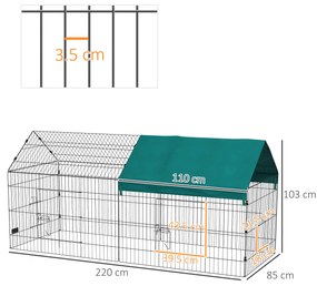 PawHut Tarc pentru Animale de Companie, Habitat pentru Pui, Iepuri, Chinchilla, Spațiu Sigur cu Acoperiș Verde | Aosom Romania