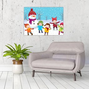 Tablou pe sticlă - Bucurii de iarnă pentru copii (70x50 cm)
