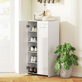 HOMCOM Dulap pentru Pantofi Lucios, Mobilier Modern cu Rafturi Reglabile pentru Hol, Coridor, Capacitate 10 Perechi, Alb | Aosom Romania