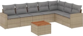 vidaXL Set canapele de grădină, 8 piese, cu perne, bej, poliratan