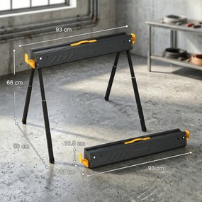 HOMCOM Set de 2 suporturi pentru fierăstrău pliabile înălțime reglabilă pentru lemn 2x4 cu mâner cârlige susține până la 500 kg negru | Aosom Romania