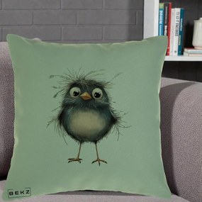 Perna Decorativa Pui Negru Zbarlit cu Pene Fine, 40x40 cm, Verde, Husa Detasabila, Perna Inclusa, BEKZ®