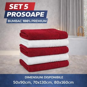 Set 5 Prosoape Baie 550g/m² Premium, 100% Bumbac, Absorbante și Pufoase