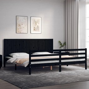 3194530 vidaXL Cadru pat cu tăblie 200x200 cm, negru, lemn masiv