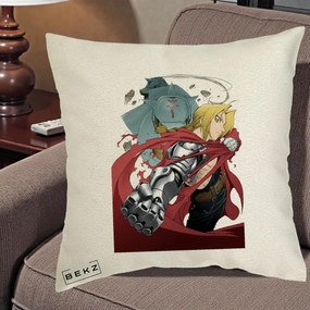 Perna Personalizata Fullmetal Alchemist Brotherhood Edward si Al Poster, 40x40 cm, Ecru, Husa Detasabila, Perna Inclusa, BEKZ®