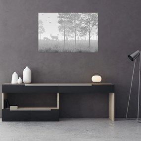 Tablou - Pajiște cu cerbi (90x60 cm)