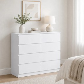 HOMCOM Comodă modernă cu 8 sertare, 120 x 39 x 100 cm, albă | Aosom Romania