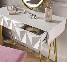 Masuta machiaj cu Oglinda LED si 3 Sertare pentru Cosmetice, Set Masa toaleta 100 cm, Alb, masuta cosmetica, vanity - SEA366