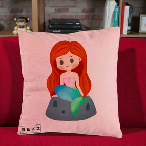 Perna Personalizata Sirena Kawaii Roscat, 40x40 cm, Roz, Husa Detasabila, Perna Inclusa, BEKZ®