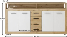 Comodă combinată, stejar artisan/alb, LUNYSA