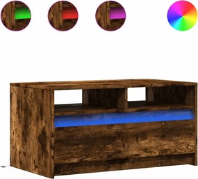 vidaXL Măsuță de cafea cu lumini LED, stejar fumuriu, lemn prelucrat