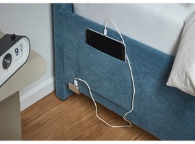 Pat pentru copii albastru pe colț tapițat cu spațiu de depozitare cu somieră 120x200 cm Cool – Meise Möbel