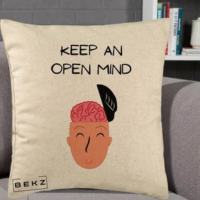 Perna Decorativa Keep An Open Mind, 40x40 cm, Bej, Husa Detasabila, Perna Inclusa, BEKZ®