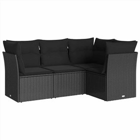 vidaXL Set mobilier de grădină cu perne, 4 piese, negru, poliratan