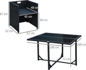 Outsunny Set Mobilier de Grădină cu Masă de Prânz, 4 Scaune și Perne, 109x109x72 cm, Negru | Aosom Romania