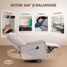 HOMCOM Fotoliu Masaj Reclinabil cu Încălzire Rotativ din Chenille cu Suport pentru Picioare și Telecomandă, Gri Deschis | Aosom Romania