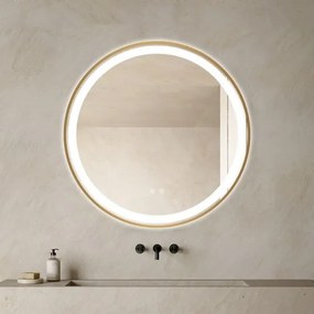 Oglindă Baie LED și Dezaburire Elit's Premium cu Senzor Touch, Lumina Rece, Caldă și Neutră, 70cm,rama Rose Gold