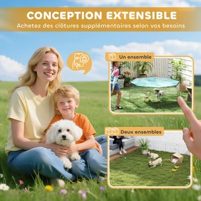 PawHut Parc pentru câini, țarc 8 panouri cu acoperiș, modular și pliabil, țarc portabil 60H cm cu ușă argintiu verde | Aosom Romania