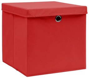 Cutii depozitare cu capac, 4 buc., rosu, 28x28x28 cm 4, Rosu cu capace, 1