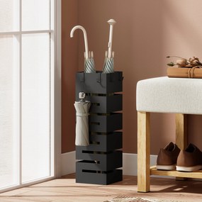 HOMCOM Suport umbrele, stativ metalic pentru umbrele, suport freestanding pentru umbrele cu cârlige și tavă de scurgere, capacitate 8 umbrele, negru | Aosom Romania