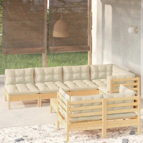 3096496 vidaXL Set mobilier de grădină cu perne crem, 8 piese, lemn masiv pin