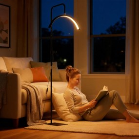 HOMCOM Lampă de Podea LED cu Cap Semilună, Înălțime și Temperatură de Culoare Reglabile, Telecomandă, Negru | Aosom Romania