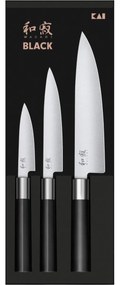 Set de 3 cuțite Kai Wasabi Black – universal mic,universal mare și bucătar mare