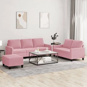 vidaXL Set de canapele cu perne, 3 piese, roz, catifea