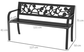 Outsunny Banca de Terasa, Canapea cu Cadru Metalic cu Spatar cu Model Floral pentru Gradina, Cotiere, pentru Gradina, Veranda, Negru