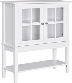 HOMCOM Servantă de Bucătărie Modernă cu 2 Uși din Sticlă Securizată, Raft Reglabil, 80 x 28 x 84 cm, Alb | Aosom Romania
