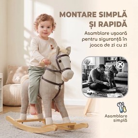 AIYAPLAY Cal Balansoar pentru Copii cu Bază din Lemn, Sunete și Mânere de Siguranță, 12-36 Luni, Gri | Aosom Romania