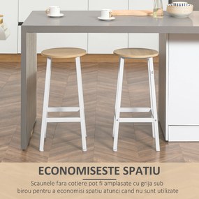 Set 2 scaune de bar HOMCOM, de bucatarie cu suport pentru picioare, alb natural | Aosom Romania