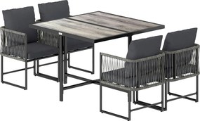 Outsunny Set mobilier grădină din polyrattan 5 piese, economisire de spațiu, set cu masă și 4 scaune, blat DPC, perne, gri | Aosom Romania
