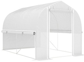 Outsunny Serra Polytunnel 3 x 2 x 2 m cu pereți laterali rabatabili, înveliș din plastic rezistent la UV și cadru din oțel, Alb | Aosom Romania
