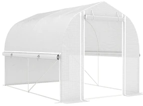 Outsunny Serra Polytunnel 3 x 2 x 2 m cu pereți laterali rabatabili, înveliș din plastic rezistent la UV și cadru din oțel, Alb | Aosom Romania